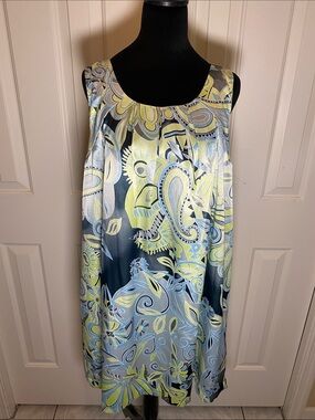 NWT Savvy by Rafael Sleeveless Paisley Print Shift Dress - Blue & Lime